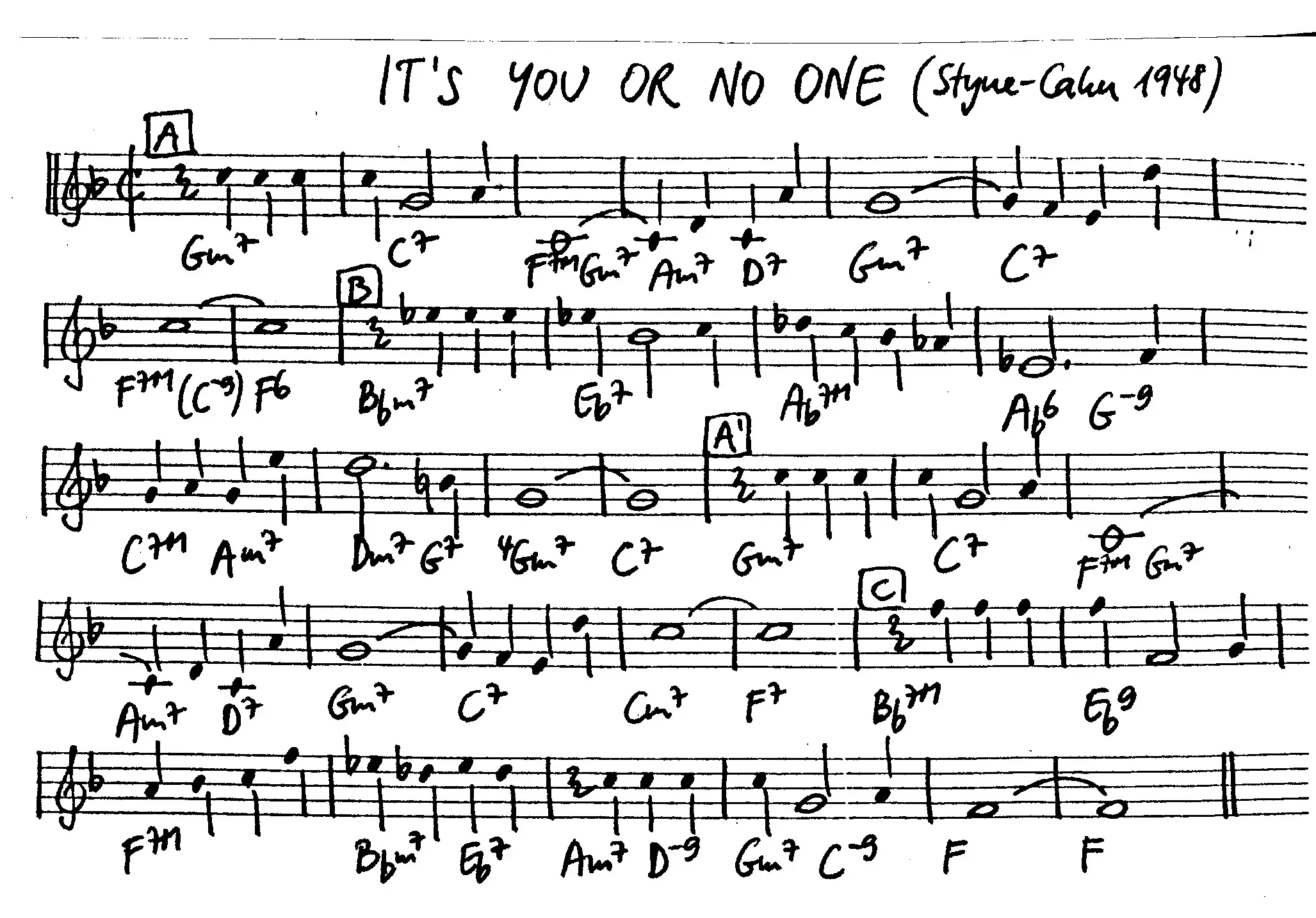 it's you or no one free jazz leadsheet - Courtesy of the Jungle Jazz Band